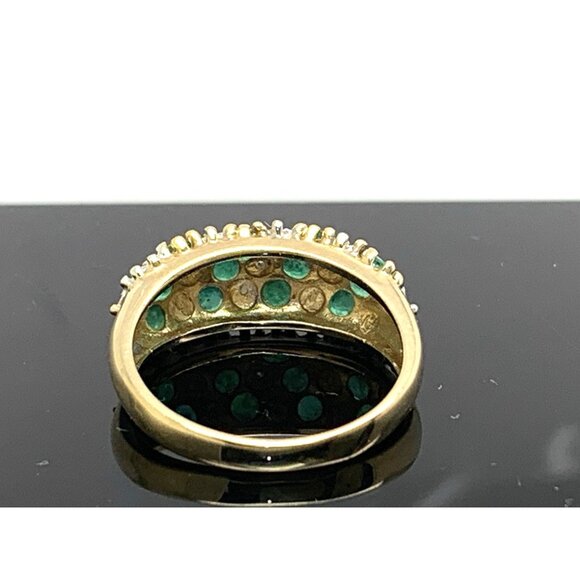 Green Emerald Diamond Cocktail Ring Band 10k Gold Women's Estate Jewelry Size 7 - Picture 12 of 15